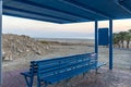 Bus stop ÃËÃâ Ruins of the ancient fortress of Massada on the mountain near the dead sea in southern Israel Royalty Free Stock Photo